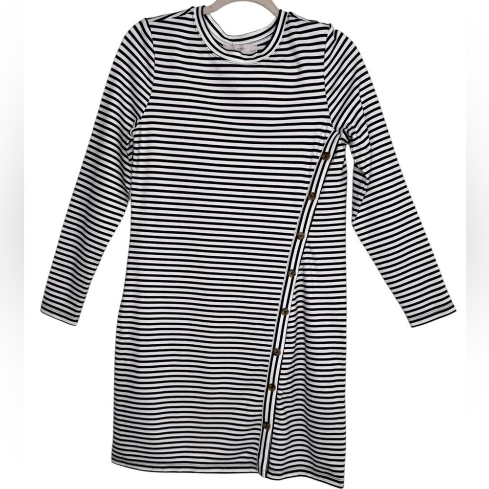 Loft Striped Side Button Long Sleeve Mini Dress Size Small Petite (SP) - Picture 6 of 11